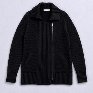 Calvin Klein Cardigan Sweater Medium Black Asymmetrical Zip Textured Knit Mens